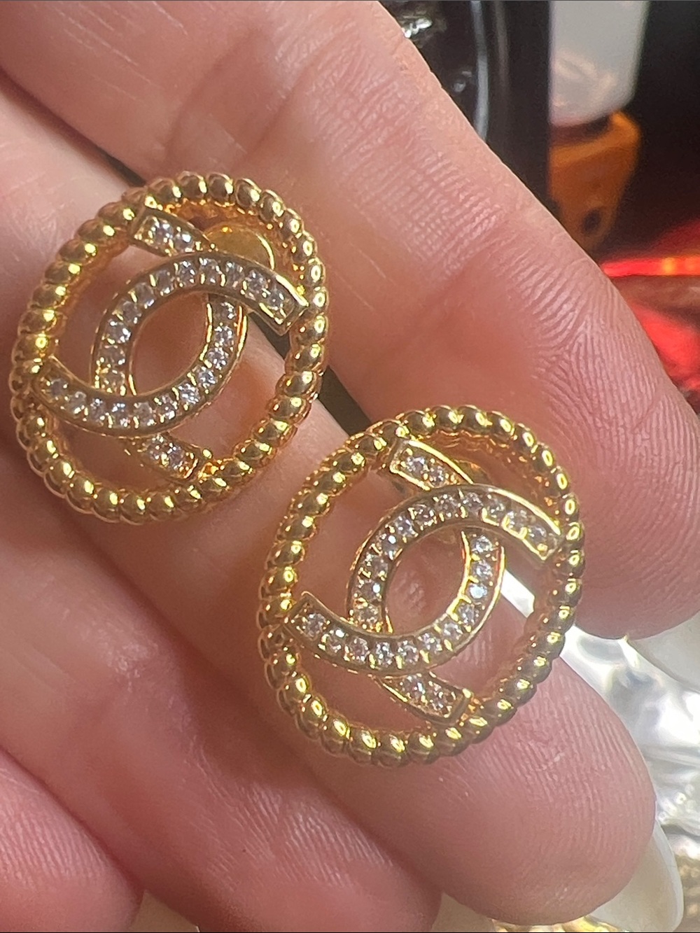 Gold-Tone Interlocking Logo Crystal Stud Earrings